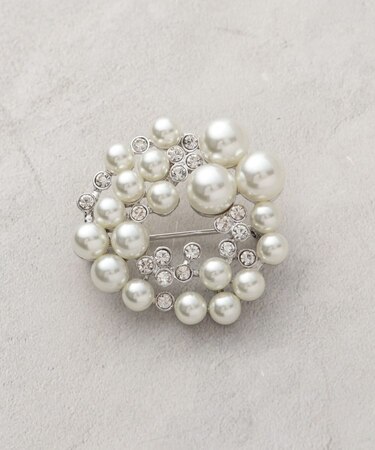 フェイクパール×ビジュー ラウンドブローチ