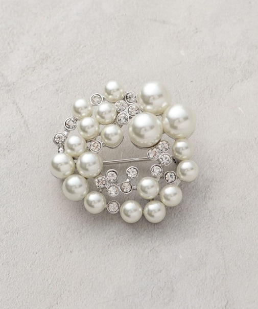 フェイクパール×ビジュー ラウンドブローチ