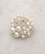 フェイクパール×ビジュー ラウンドブローチ