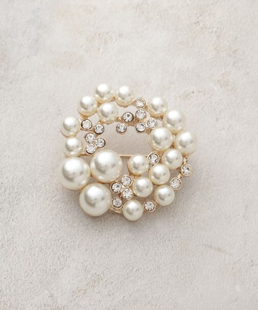 フェイクパール×ビジュー ラウンドブローチ