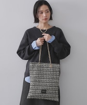 ツイードコンビチェーンショルダートートバッグ【A4サイズ対応】