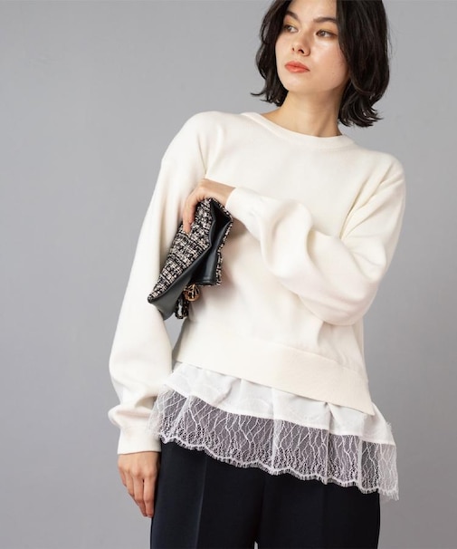 裾レースドッキングニット