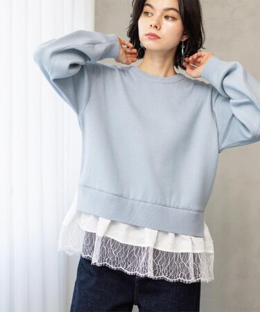 裾レースドッキングニット