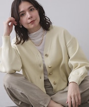 ゴールドビックボタンVネックニットカーディガン【洗濯機OK】