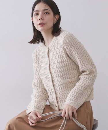 モヘヤタッチケーブル金ボタンカーディガン【洗濯機OK】