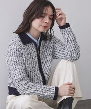 ツイードライクZIPニットカーディガン