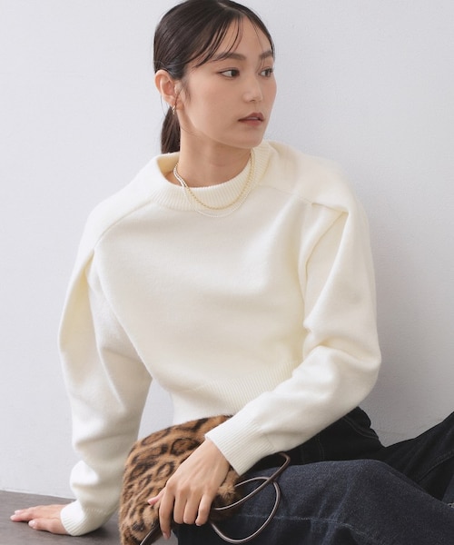 即完売品✨エンフォルド　タックショートニットプルオーバー　TUCK SHORT ENFOLD - 極美品☆エンフォルド☆タックショートニットプルオーバー