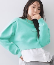 ショルダータックショートニット【洗濯機OK】