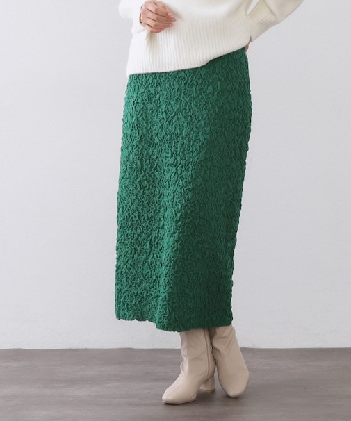 ジャカード編みニットナロースカート【洗える】