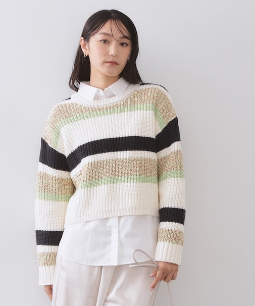 カラーボーダーミドルゲージニット
