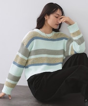 カラーボーダーミドルゲージニット