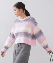 カラーボーダーミドルゲージニット