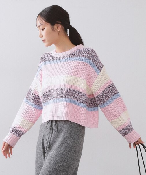 カラーボーダーミドルゲージニット
