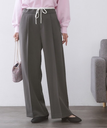 サテンレイヤード風ワイドパンツ【洗濯機OK】