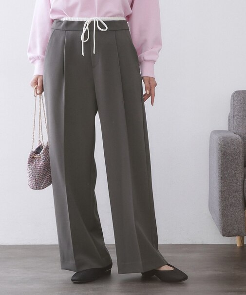サテンレイヤード風ワイドパンツ【洗濯機OK】