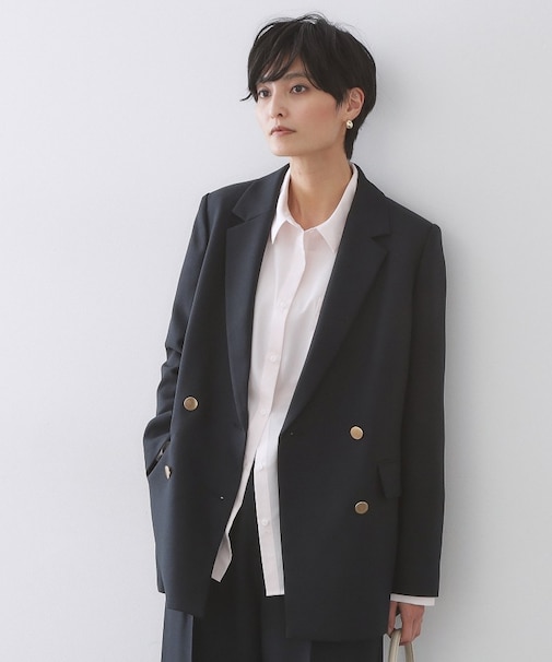 金ボタンダブルブレストテーラードジャケット/セットアップ対応【洗える】《S～LL》