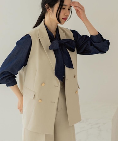 金ボタンダブルブレストテーラードジレ/セットアップ対応【洗える】《S～LL》