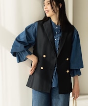 金ボタンダブルブレストテーラードジレ/セットアップ対応【洗える】《S～LL》