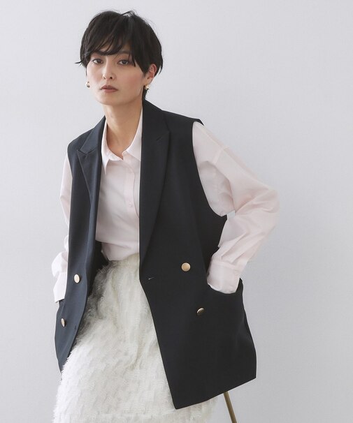 金ボタンダブルブレストテーラードジレ/セットアップ対応【洗える】《S~LL》