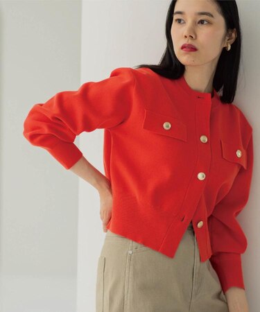 フラップポケット金ボタンニットカーディガン【洗濯機OK】