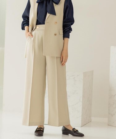 金ボタンデザインワイドパンツ/セットアップ対応【洗濯機OK】《S～LL》