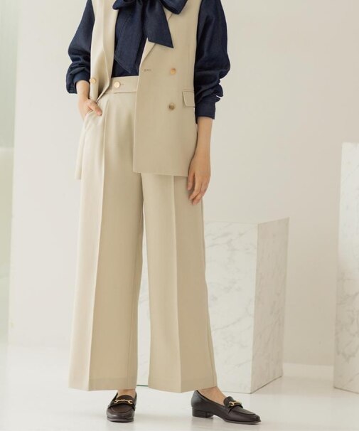 金ボタンデザインワイドパンツ/セットアップ対応【洗濯機OK】《S～LL》