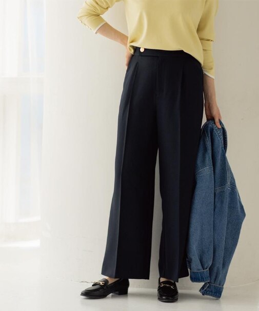 金ボタンデザインワイドパンツ/セットアップ対応【洗濯機OK】《S～LL》