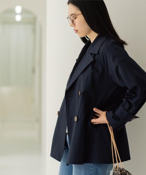 新品タグ付｜OPAQUE.CLIP NAVY 撥水トレンチコート 40 Lサイズ ミドルトレンチコート【洗濯機OK】｜オペーク ドット クリップの通販