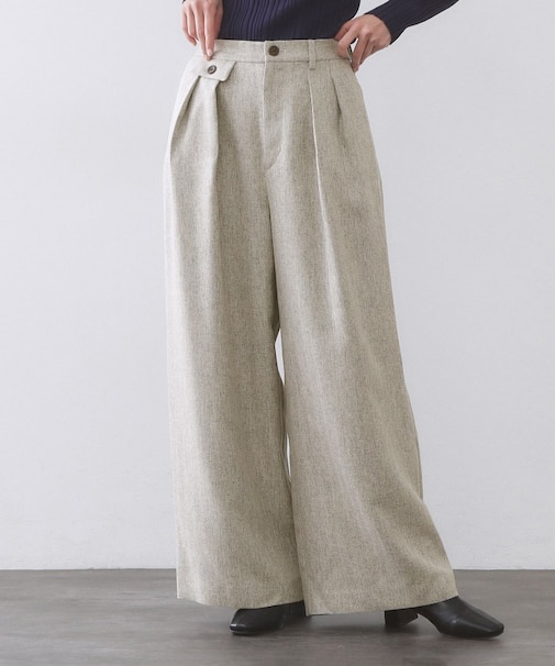 ヘリンボーンタックワイドパンツ【洗濯機OK】