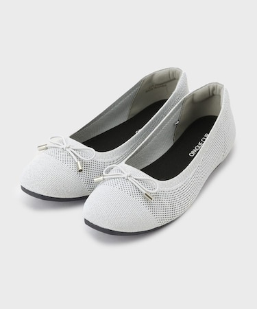 【抗菌防臭／軽量／マシンウォッシャブル】スクエアトゥメッシュニットバレエシューズ