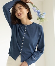 多ボタン 袖口刺繍クルーネックカーディガン