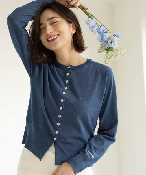 多ボタン 袖口刺繍クルーネックカーディガン