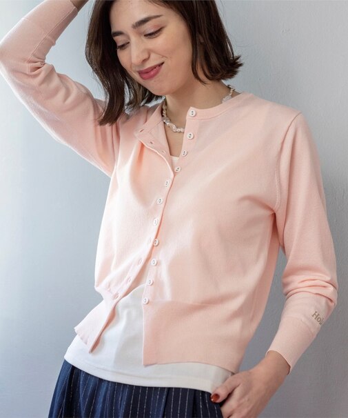 多ボタン 袖口刺繍クルーネックカーディガン