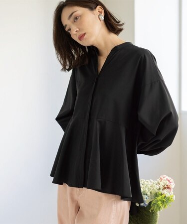 バイカラーアソート ペプラム前あきブラウス