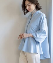 バイカラーアソート ペプラム前あきブラウス