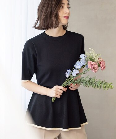 配色ライン ペプラムニット