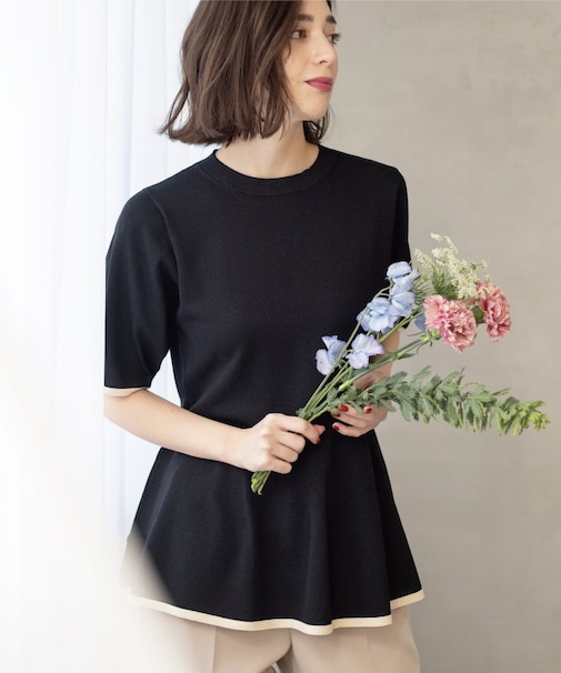 配色ライン ペプラムニット