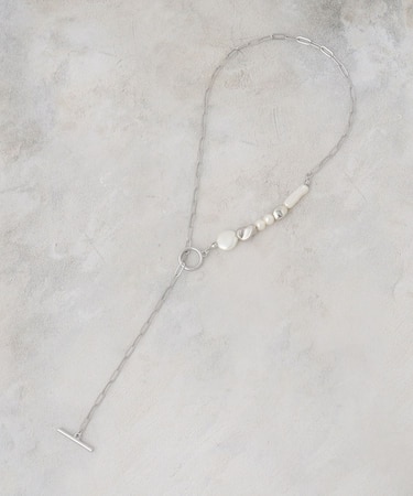 パール調ビーズ×メタル チェーンネックレス