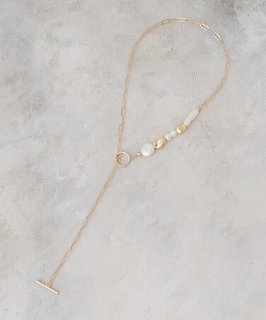 パール調ビーズ×メタル チェーンネックレス