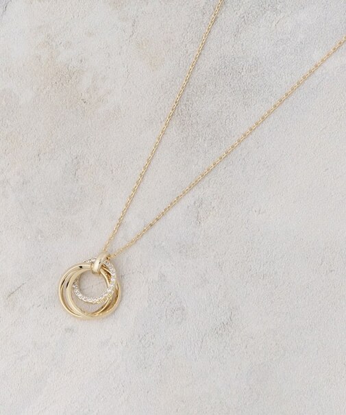 メタル×ビジュー3連リング ネックレス