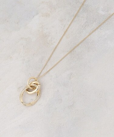 メタルオーバル×2連リング ロングネックレス