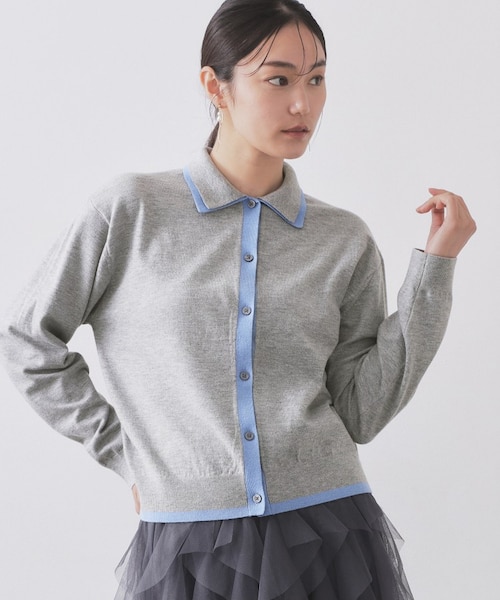 ダブルカラーポロ衿配色ニット【洗濯機OK】｜オペーク ドット クリップ