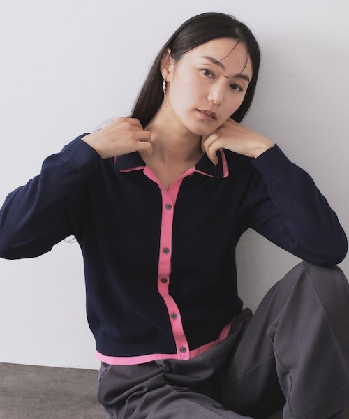 ダブルカラーポロ衿配色ニット【洗濯機OK】｜オペーク ドット クリップ