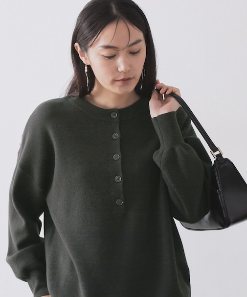 ヘンリーネックニット／前後2WAY【洗濯機OK】