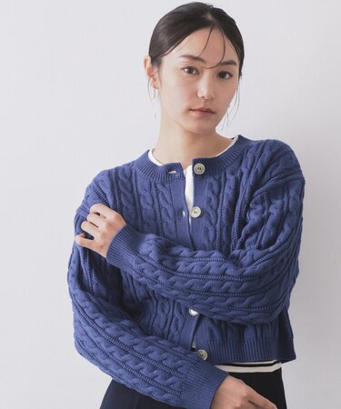 ケーブルミドルゲージニットカーディガン【洗濯機OK】