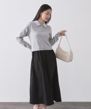 ダブルポロ衿ニットドッキングワンピース【洗濯機OK】