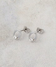 オーバルメタル×ビジューミニピアス