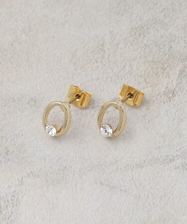 オーバルメタル×ビジューミニピアス