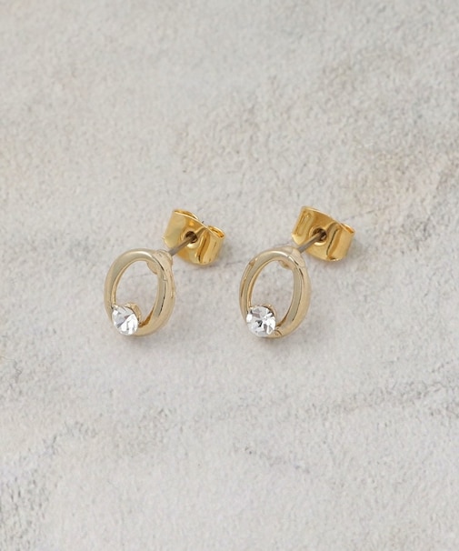 オーバルメタル×ビジューミニピアス