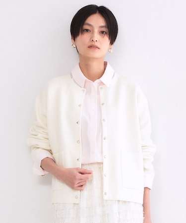 スナップボタン ダブルフェイス配色ニットカーディガン【洗濯機OK】